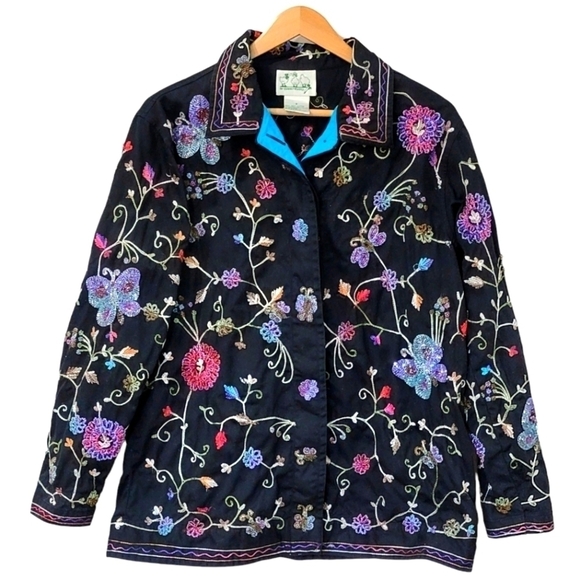 The Quaker Factory Tops - Vintage The Quaker Factory Intricately Beaded Button Front Top Size S Butterfly